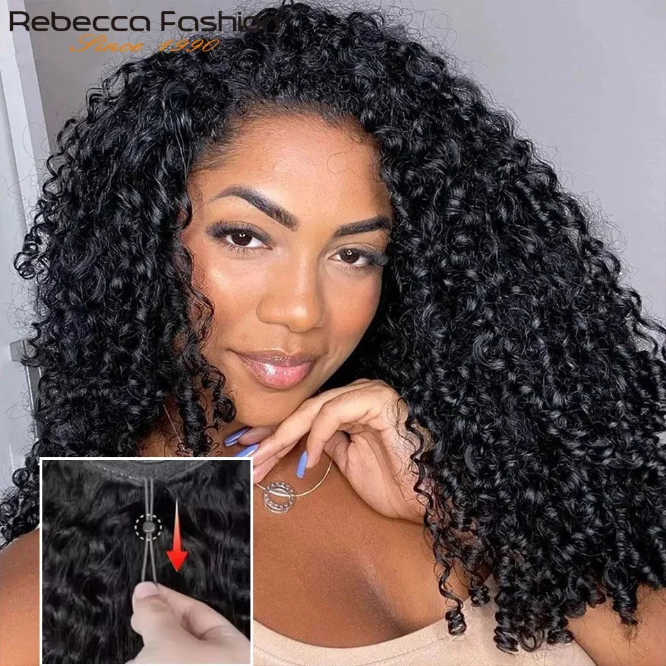 Burmese curly human hair half wig with drawstring, glueless design, ready-to-wear, convertible 3-in-1 style for daily use