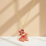 Sterling silver gold-finished fighting fish pendant necklace for women, featuring detailed fish design, fine jewelry gift.