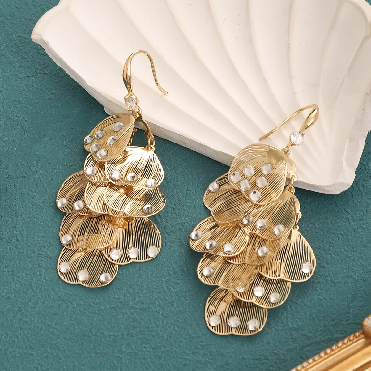 Gold and silver multi-layer drop earrings for women by HSF Marketplace
