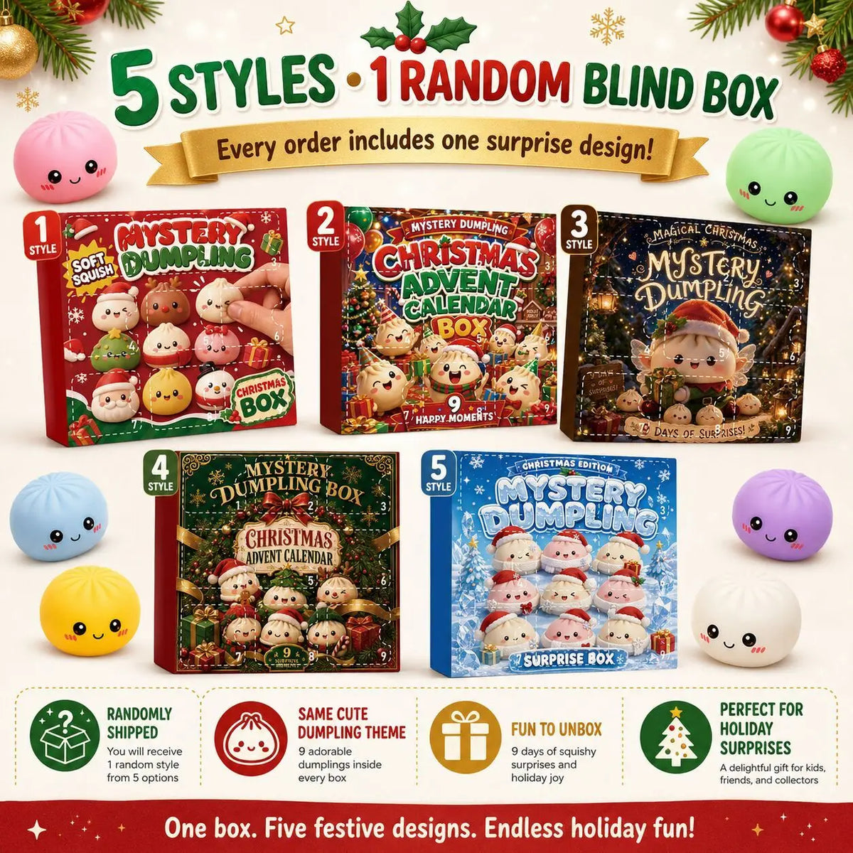 Christmas fidget squishy mystery dumpling advent calendar with 9-day blind box sensory toys by HSF Marketplace