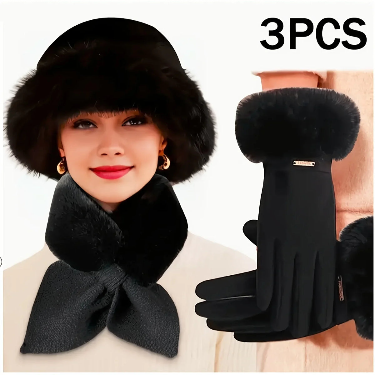 Winter Warmth plush hat, gloves, and scarf set by HSF Marketplace for cozy cold-weather comfort