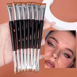 Set of 15 professional makeup brushes, including eyebrow, eyeliner, and contour brushes with angled and flat heads for precise application
