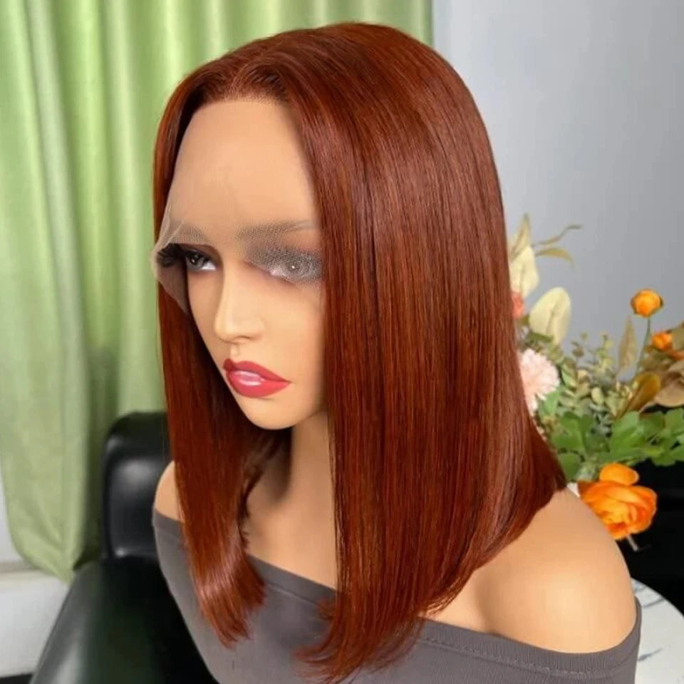 Rebecca Short Brown Peruvian straight lace front human hair wig with reddish brown 13x6 lace part, for women, by HSF Marketplace.