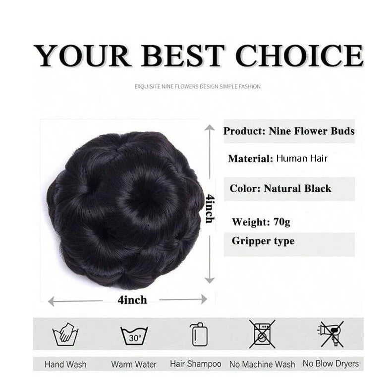 Black embellished human hair claw ponytail extension bun wig for women