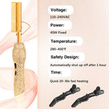 400℉ Hot Comb for Wigs & Human Hair, 2 in 1 Hair Straightener & Curler Bling Hot Hair Comb for Travel, Daily Use, Salon Grade