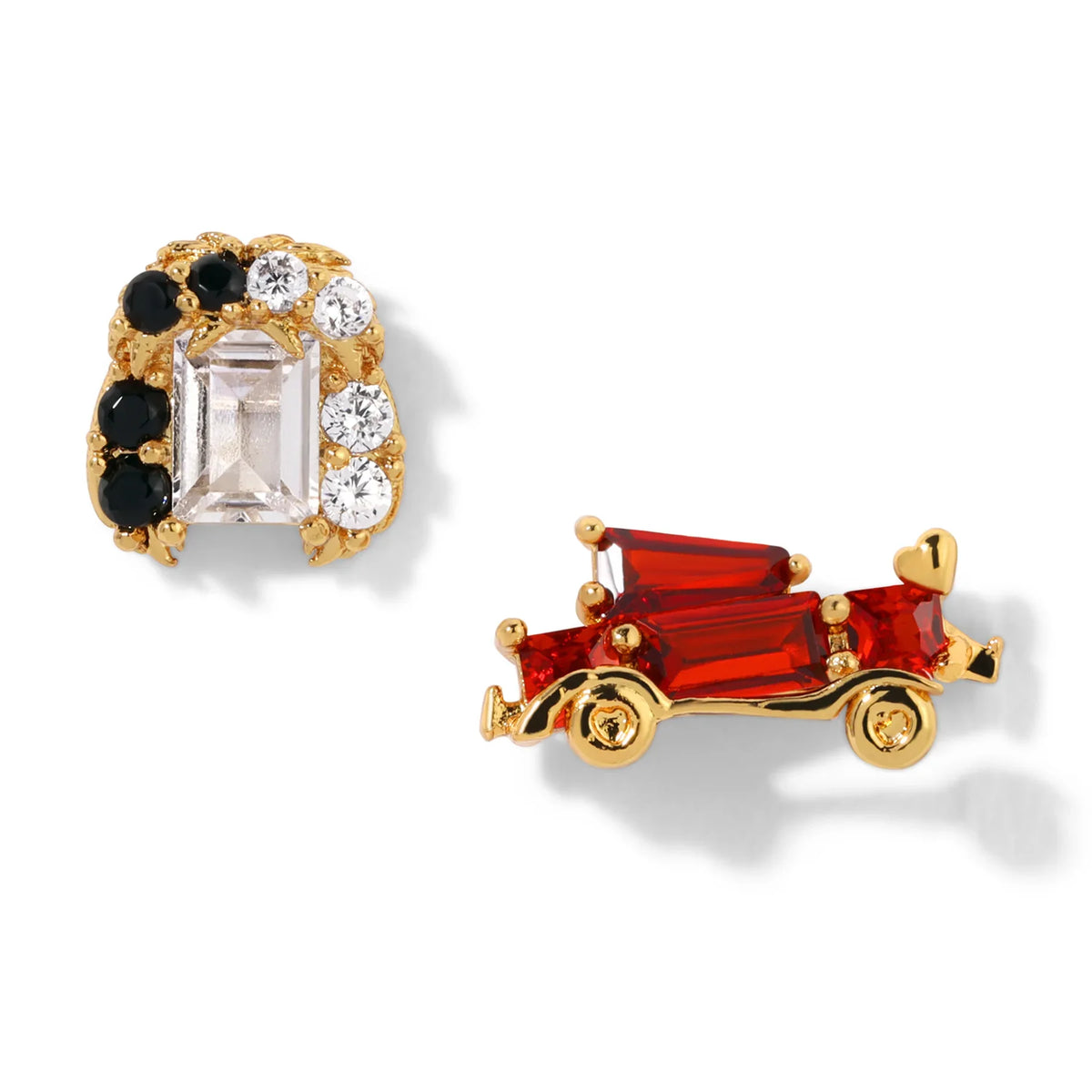 Movie villain gold-color cubic zirconia stud earrings for women and girls, new design jewelry