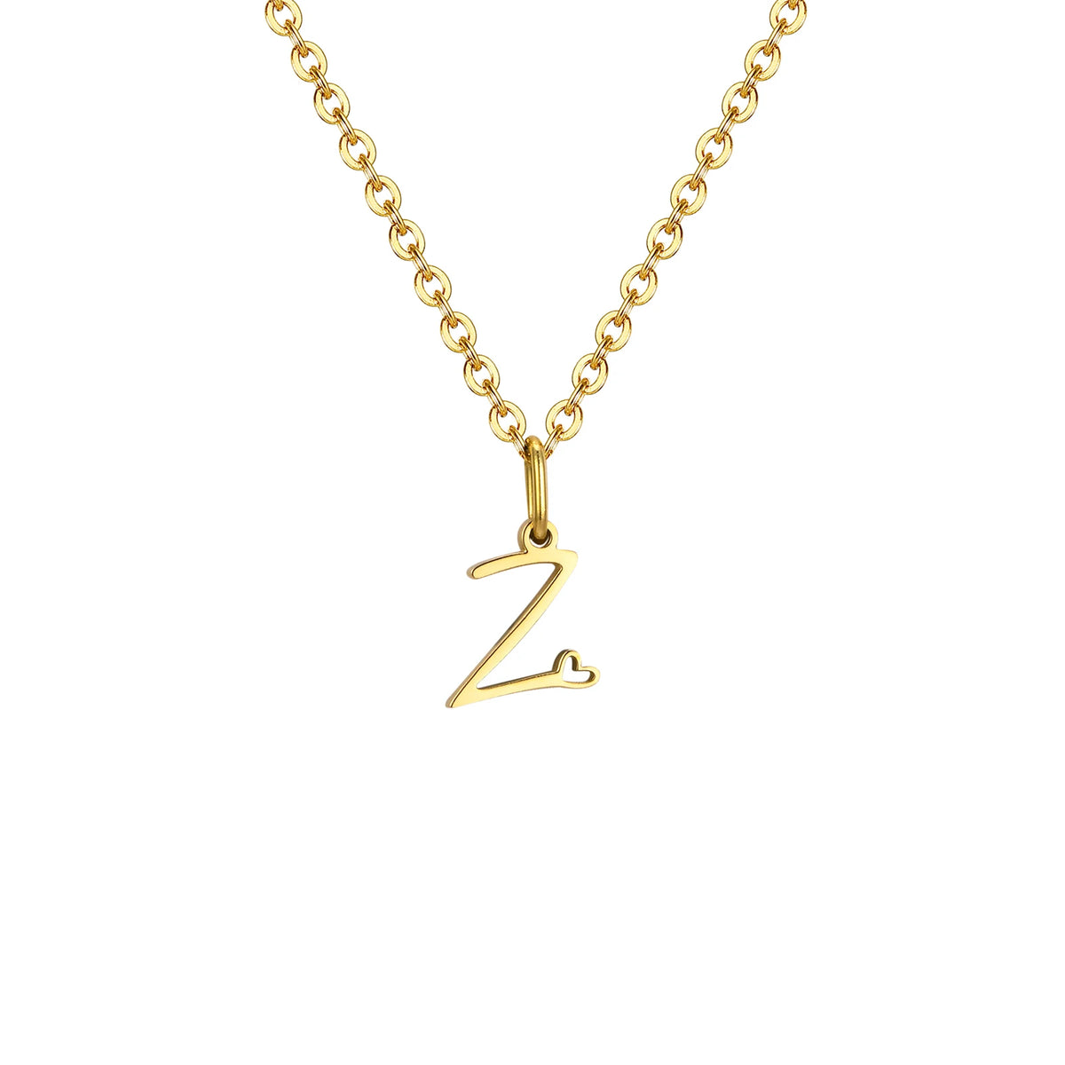 Gold-plated dainty heart initial necklace for women with A-Z letter pendant, waterproof stainless steel jewelry, personalized monogram.