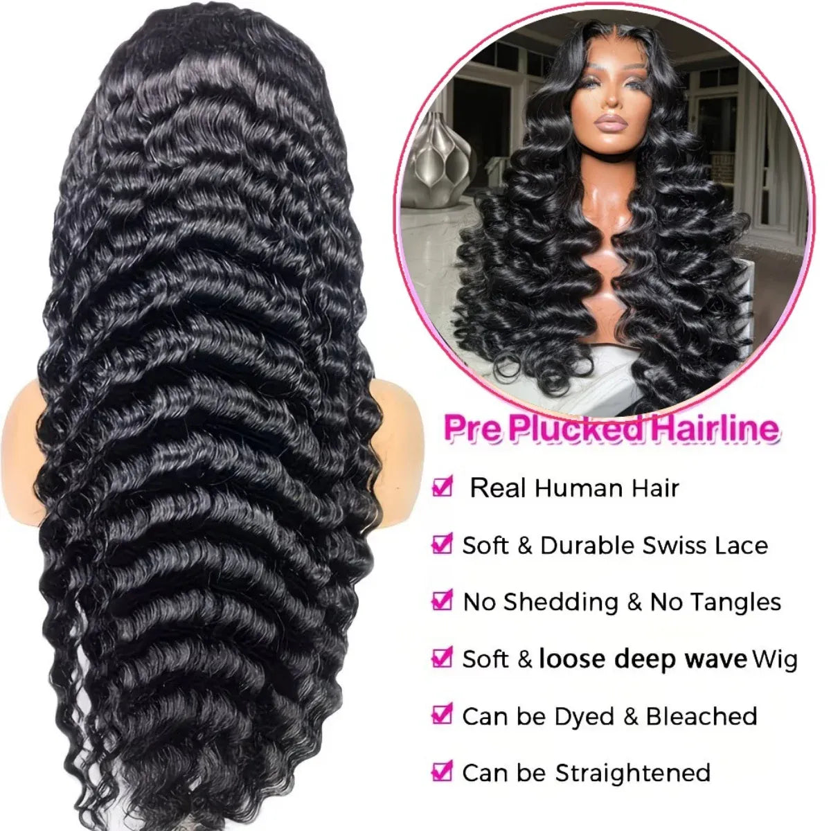 Deep Wave Wig Human Hair 13x6 HD Lace Burmese Curly Human Hair Wig Pre Plucked Lace Front Human Hair Wigs For Woman 13x6 Deep Wave Lace Front Wigs 200% Density 13X4 HD Transparent Frontal Wigs Pre-Plucked with Baby Hair Natur