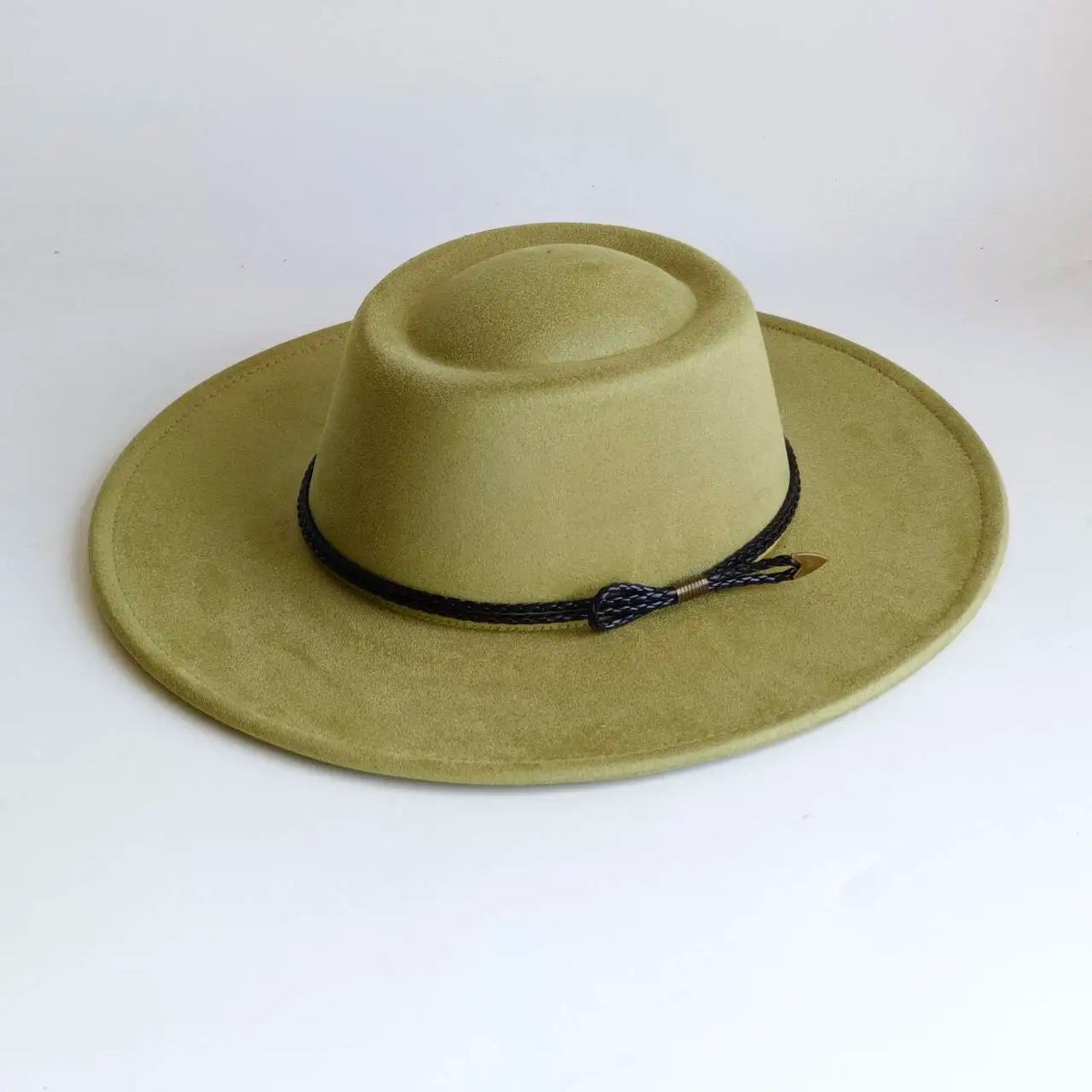 Khaki wide-brim vegan suede fedora hat for women and men, autumn and winter felt style