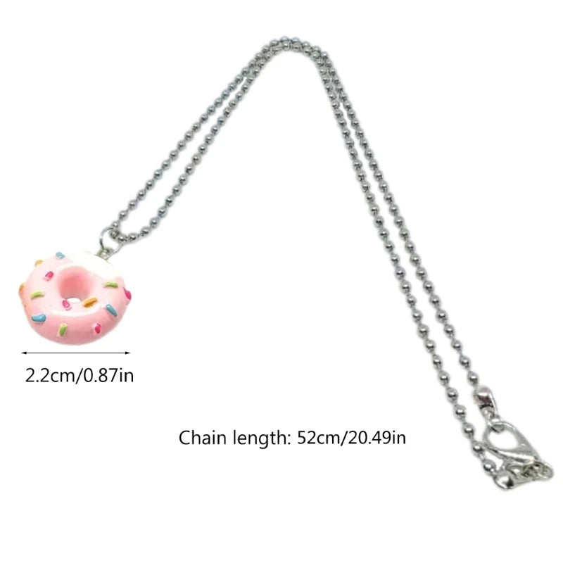 Acrylic mini donuts pendant necklace with a fun choker style, featuring colorful donut charms on a fashion jewelry chain.