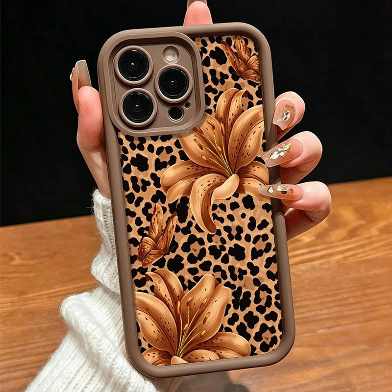 Pink lily and leopard print HSF Marketplace iPhone case with stylish protective design