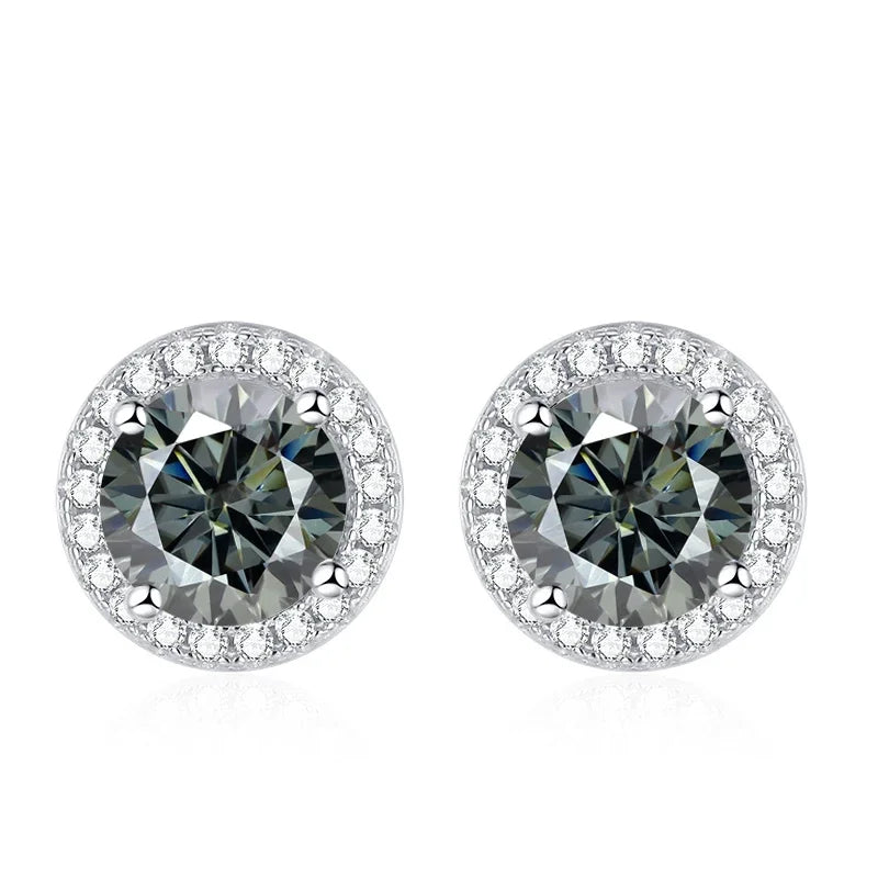 Tezzc moissanite stud earrings in 925 sterling silver with sparkling green, blue, pink, red, and black stones