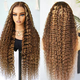 4/27 Colored Highlight Deep Wave Ombre Deep Wave 13X4 HD Lace Frontal Wig Human Hair Wigs Honey Blonde  For Women 250% Density 427 99J Burgundy 13x4 Human Hair Wig DEEP Wave Lace Frontal Wig Glueless Lace Front Human Hair Wig