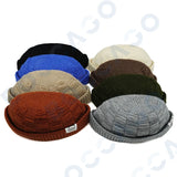 Women's thick striped knitting docker cap, warm soft winter beanie with letter label, vintage retro style