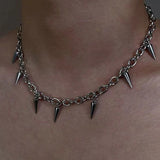 Stainless steel punk aesthetic stud choker necklace with rivet pendant, Gothic jewelry for men and women, hip hop style accessory