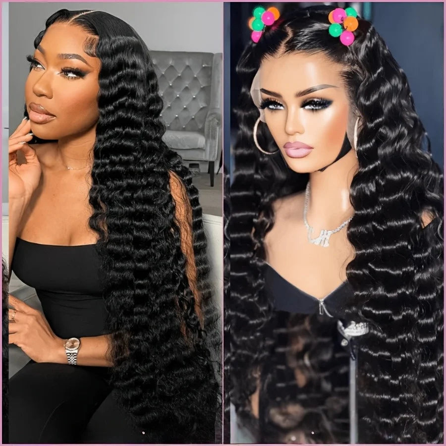 Deep wave lace front human hair wig with 13x6 HD lace, Burmese curly, pre-plucked Brazilian hair, 200 density, 26 inches for black women