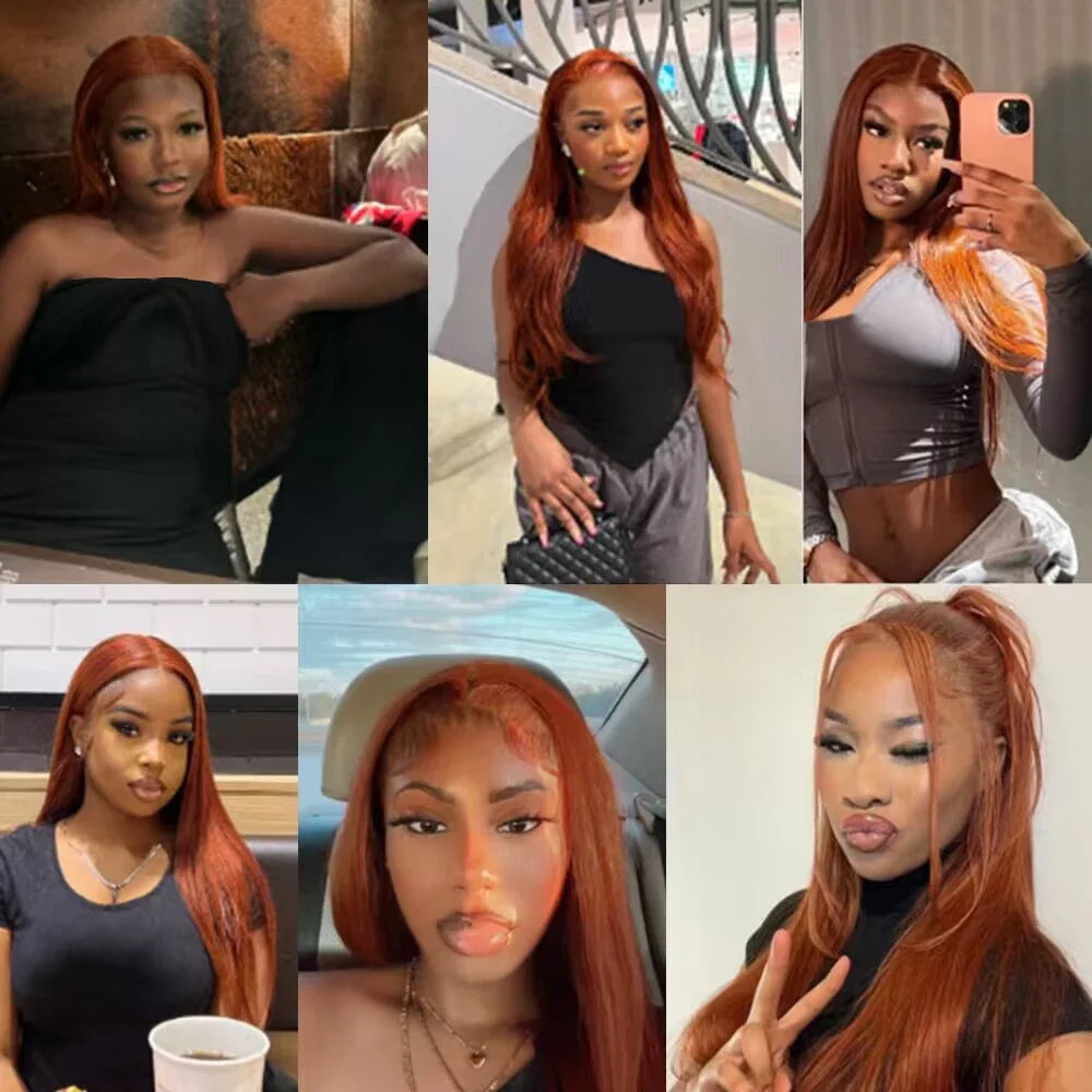 Ginger Orange Colored Straight Bundles with Closure Brazilian 5x5 4x4 Lace Closure Bundles with Closure Transparent Lace Hair