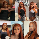 Ginger Orange Colored Straight Bundles with Closure Brazilian 5x5 4x4 Lace Closure Bundles with Closure Transparent Lace Hair