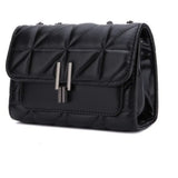 Luxurious quilted women's shoulder bag by HSF Marketplace featuring a diamond grid embroidery and a chain buckle strap.