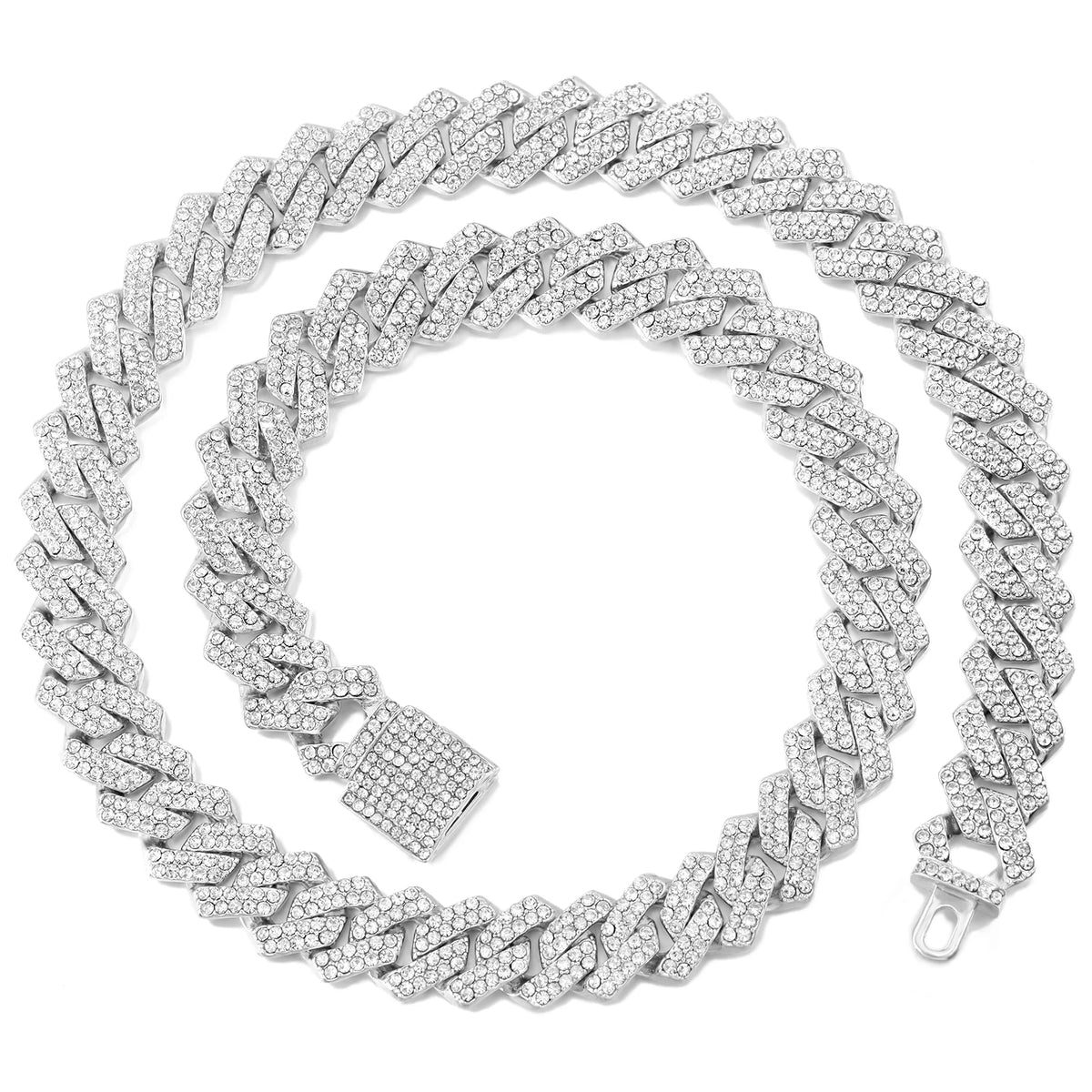 Gold Cuban link chain for women and men with rhinestone accents, 16 to 24 inches, hip hop jewelry style.