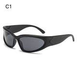 Haters Marketplace Y2K rimless punk sunglasses with wrap-around design, one-piece style for women and men, luxury eyewear.