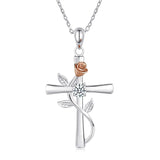 Rose cross-shaped zircon necklace for women featuring a flower cross pendant and delicate chain, stylish jewelry accessory.