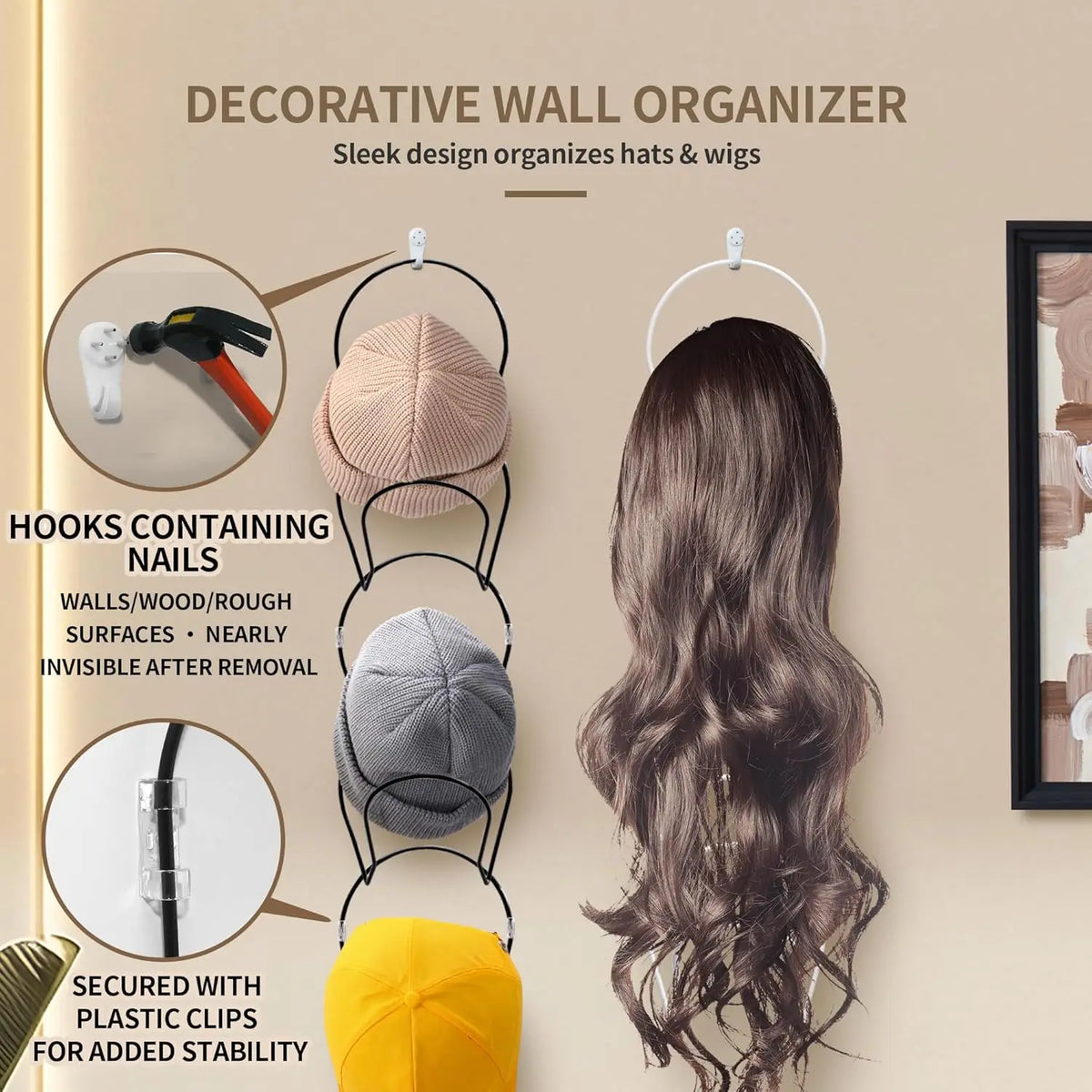 10 Pack wig Holder Organizer Closet Hanging Baseball Cap Display Storage Rack for Scarves Handbags Hanging Hook wig tool