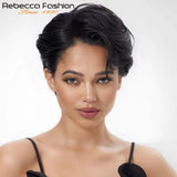 Straight human hair wig with transparent lace front, Rebecca short bob style, preplucked Brazilian hair for women, wear-and-go.
