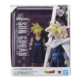 HBandai Dragon Ball SHF 5cm Gashapon figures of Goku, Vegeta and Trunks on a desktop