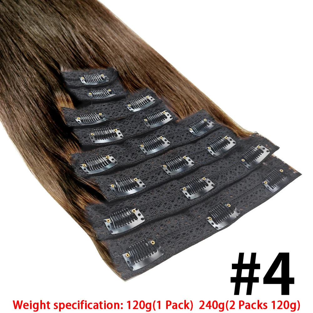 120g 8-piece straight Brazilian Remy human hair clip-in extensions in natural black by HSF Marketplace