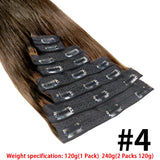 120g 8-piece straight Brazilian Remy human hair clip-in extensions in natural black by HSF Marketplace