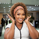 Curly pixie cut headband wig with water wave texture, Brazilian Remy human hair and machine-made cap for women
