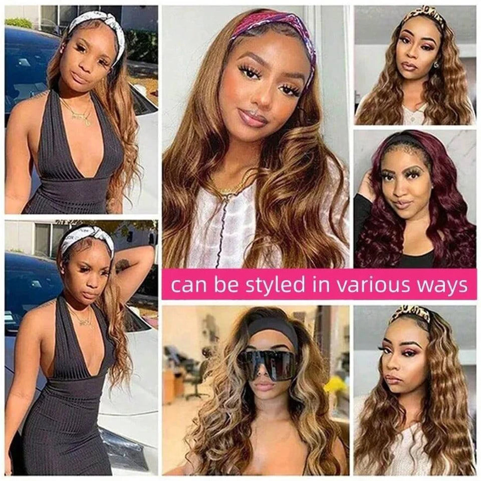 HSF Marketplace 4/27 highlight body wave headband wig, 200% density Brazilian human hair wig for Black women