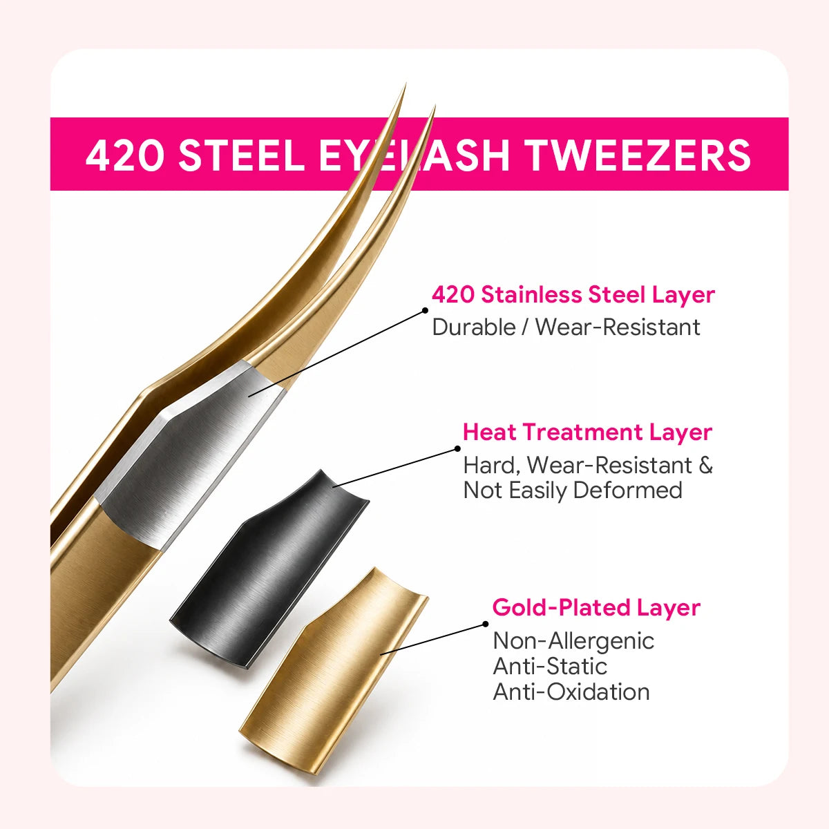 HSF Marketplace KIKIROSE stainless steel lash applicator tweezers for false eyelash extension cluster lashes and salon makeup applications
