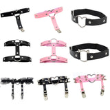 Women’s elastic PU leather thigh garter leg ring with heart rivets, spikes, and punk goth harness style