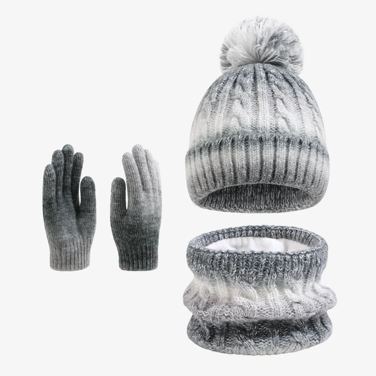 HSF Marketplace solid color fleece children's hat, scarf and gloves winter set