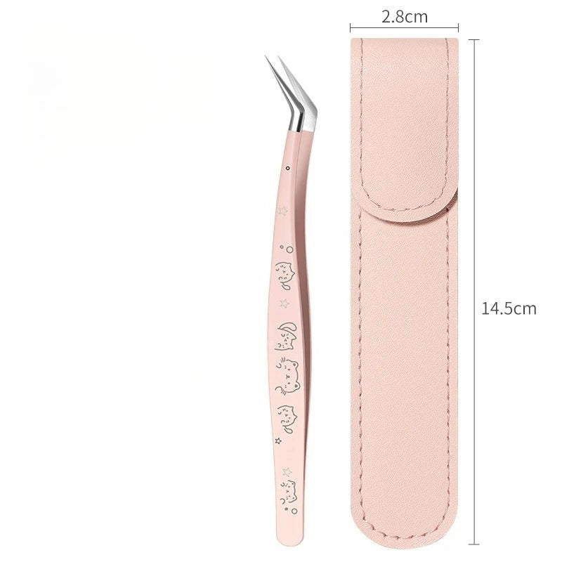 High precision stainless steel eyelash tweezer with leather case by HSF Marketplace