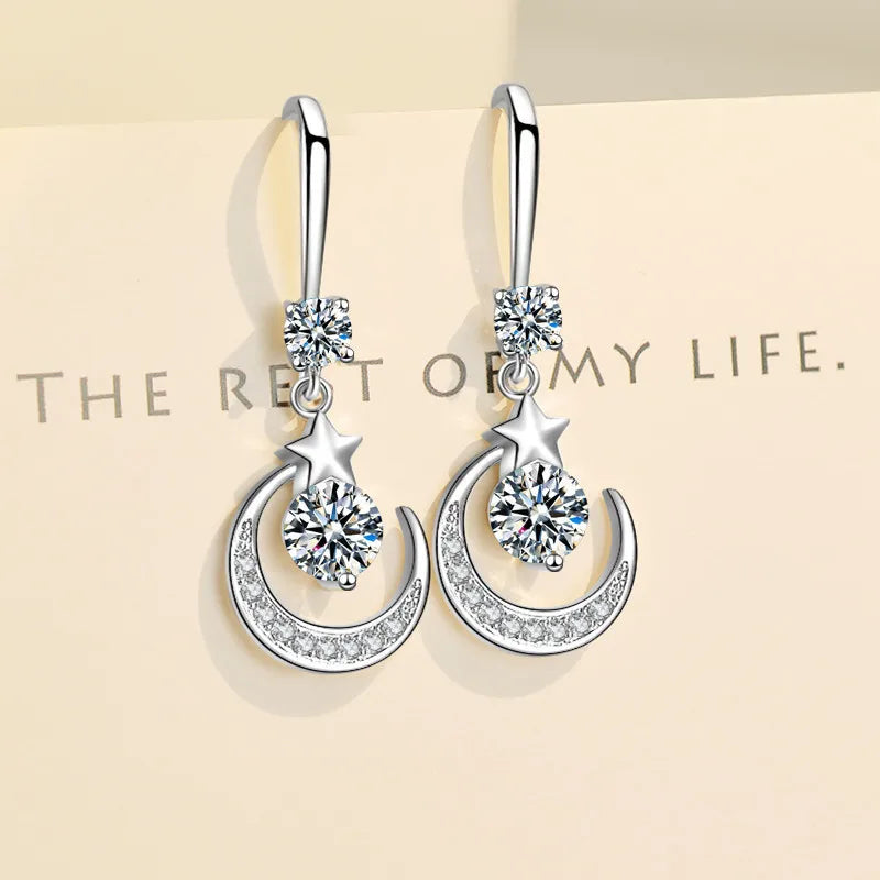 925 sterling silver dangle star moon earrings with sapphire gemstones by HSF Marketplace