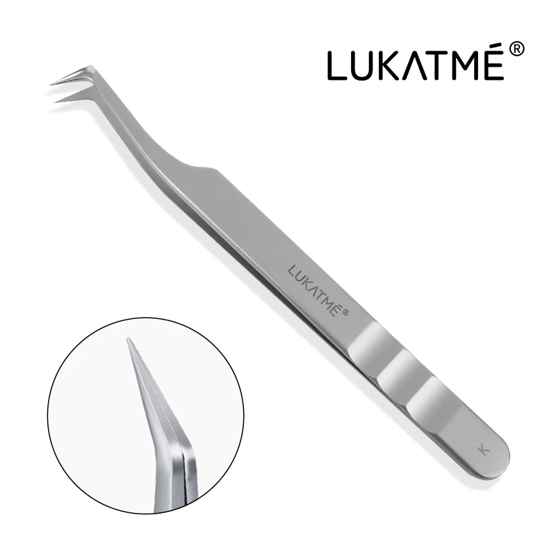 LUKATME Eyelash Tweezer Anti-Slip Fiber Tip Eyelash Extension Tools Stainless Steel Professional Precision Tweezer for Makeup