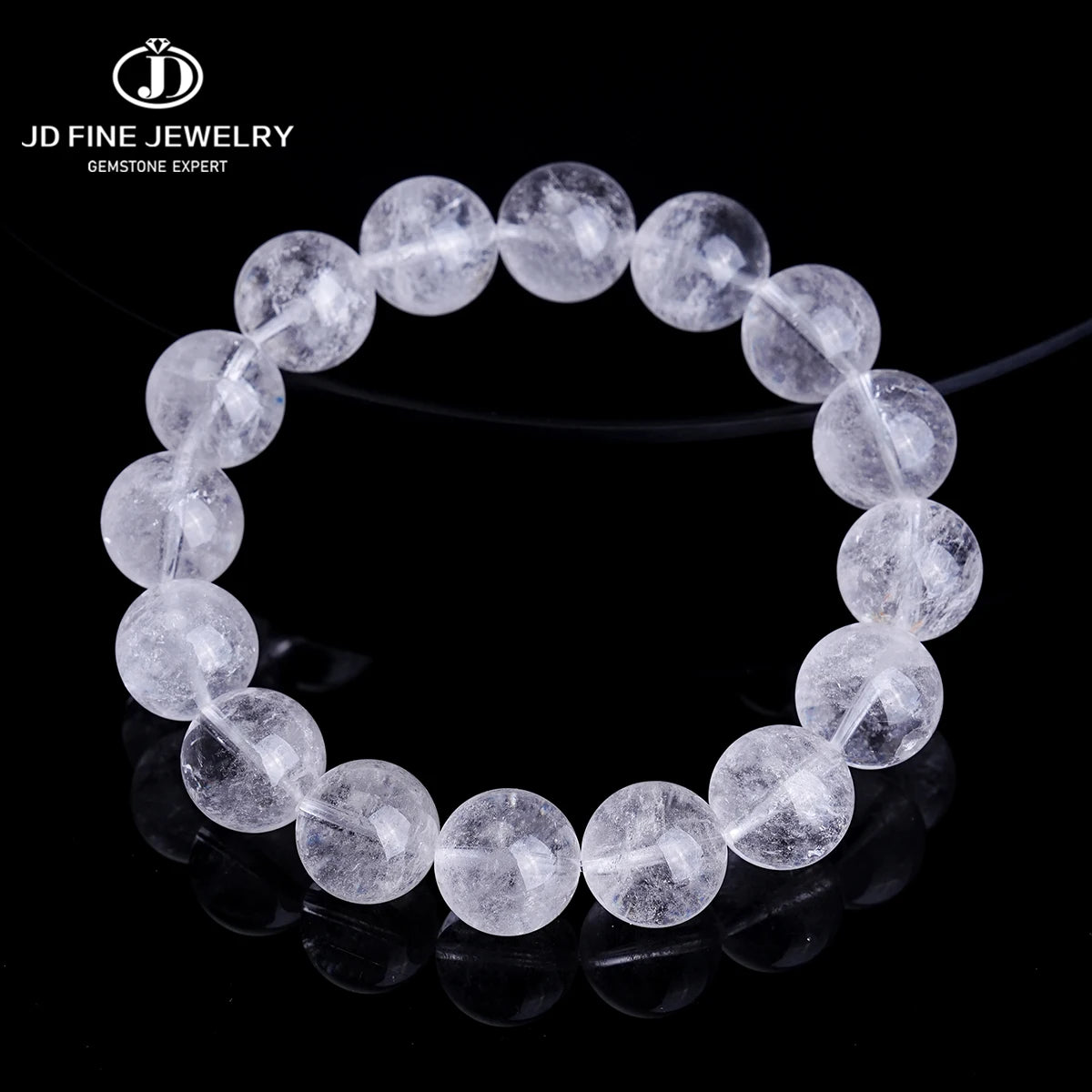 JD Natural Stone White Phantom Crystal Strand Bracelet Reiki Healing Crystal Jewelry Gift for Women Men Elastic Beaded Bracelet