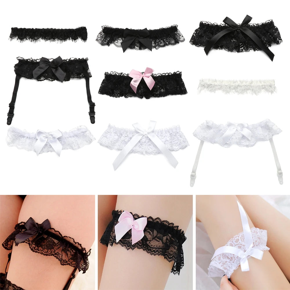 Women's lace bow leg ring garter belt by HSF Marketplace for bridal, lingerie, cosplay, and stockings