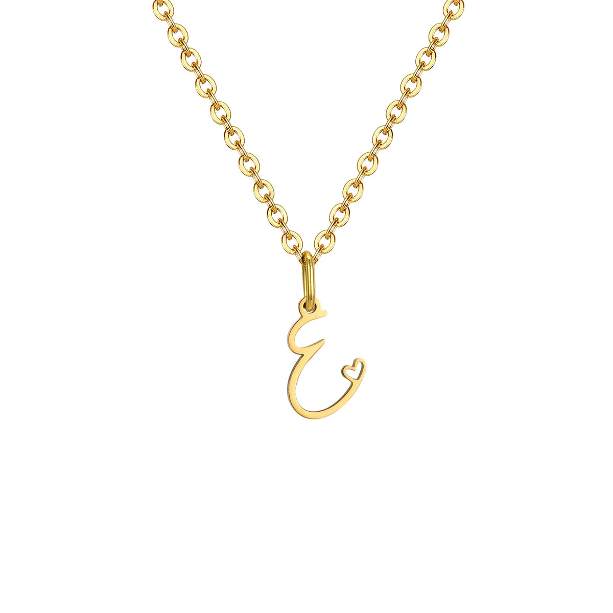 Gold plated dainty heart initial necklace for women with A-Z letter pendant, waterproof stainless steel monogram jewelry.
