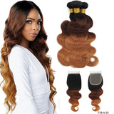 Red body wave Brazilian human hair bundles with closure, 10A grade