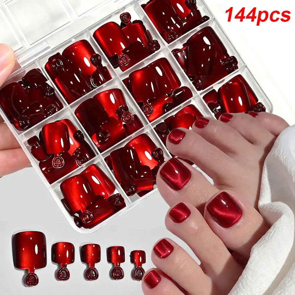 96-piece short square glossy glitter cat eye French press-on false nails in four colors by HSF Marketplace