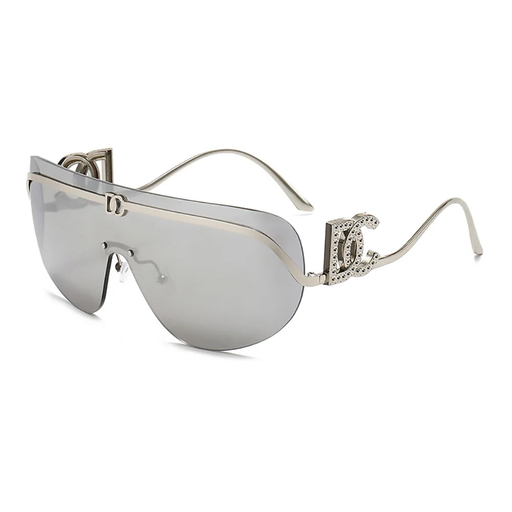 Luxury women's oversized shield sunglasses by HSF Marketplace with rimless design, UV400 protection, trendy fashion style.