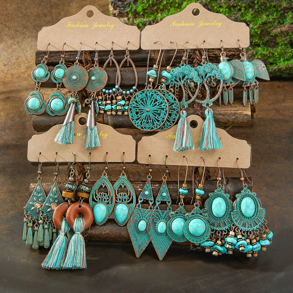 Boho vintage antique bronze tassel dangle earrings for women by HSF Marketplace