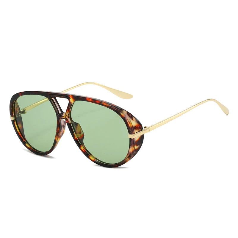 Oversized women's pilot sunglasses with double bridges, retro candy color gradient, UV400 protection, and punk style design.