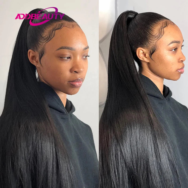 Straight clip-in ponytail human hair extension, 100g wrap-around natural ponytail for women by HSF Marketplace