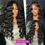 Deep wave lace front wig with curly human hair, 13x6 HD lace, 26 inches, pre-plucked, Brazilian, black women style by HSF Marketplace.