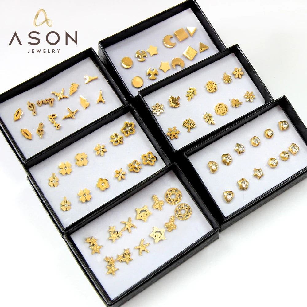 Vintage gold and silver stud earrings set for women, 6 pairs by HSF Marketplace